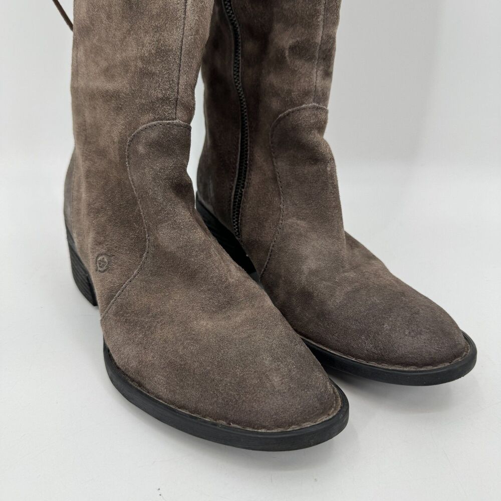 BORN Felicia Gray Brown Suede Lace Back Heeled Boots Size 8.5 - Picture 3 of 11